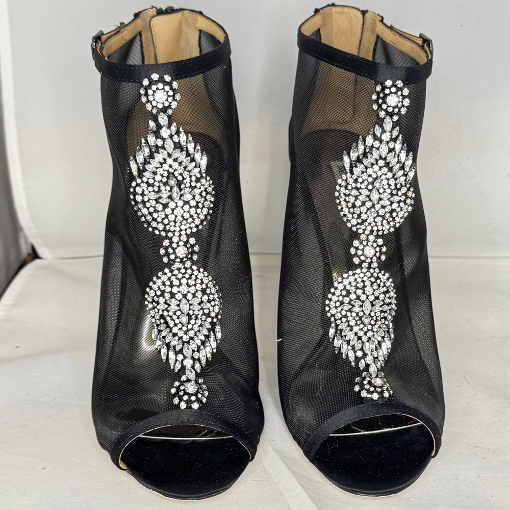 Badgley Mischka Black Mesh Heels with Rhinestones